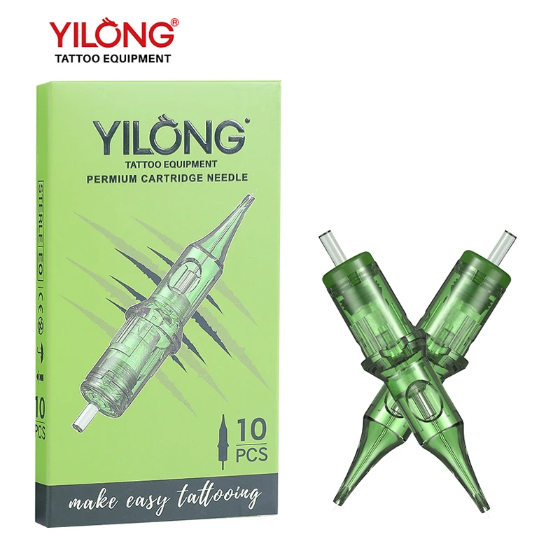 

YILONG 10pcs Tattoo Cartridge Green Needle RL RM RS M1 For Series Tattoo Machine For Eyebrow Eyeliner Permanent Makeup