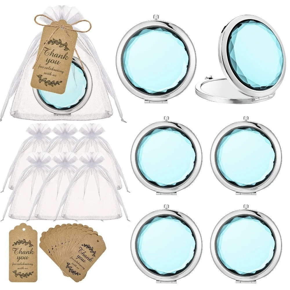 

18pcs/6sets Mini Crystal Pocket Mirror Set with Cards Bags Ropes, Bridesmaid Wedding Favors, Women Christmas Gifts