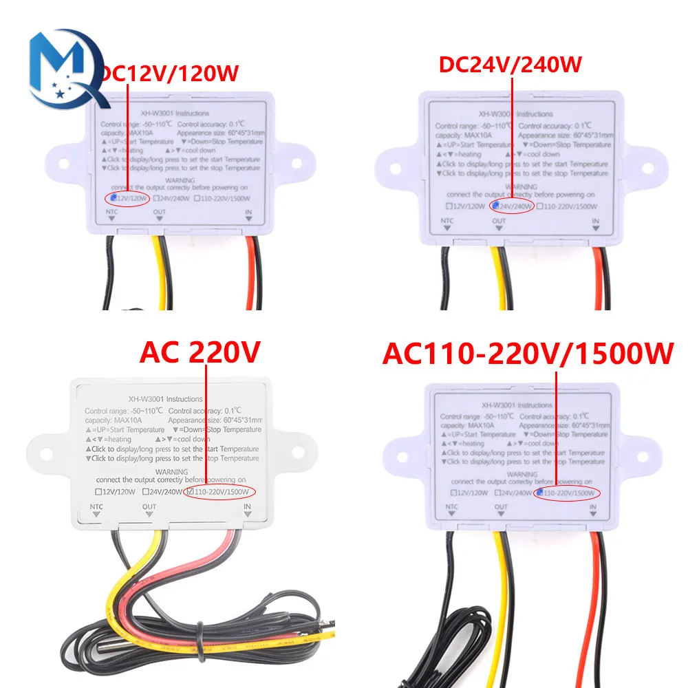 1-10Pcs 10A 12V 24V 220VAC Digital LED Temperature Controller XH-W3001 For Incubator Cooling Heating Switch ThermostatNTC Sensor