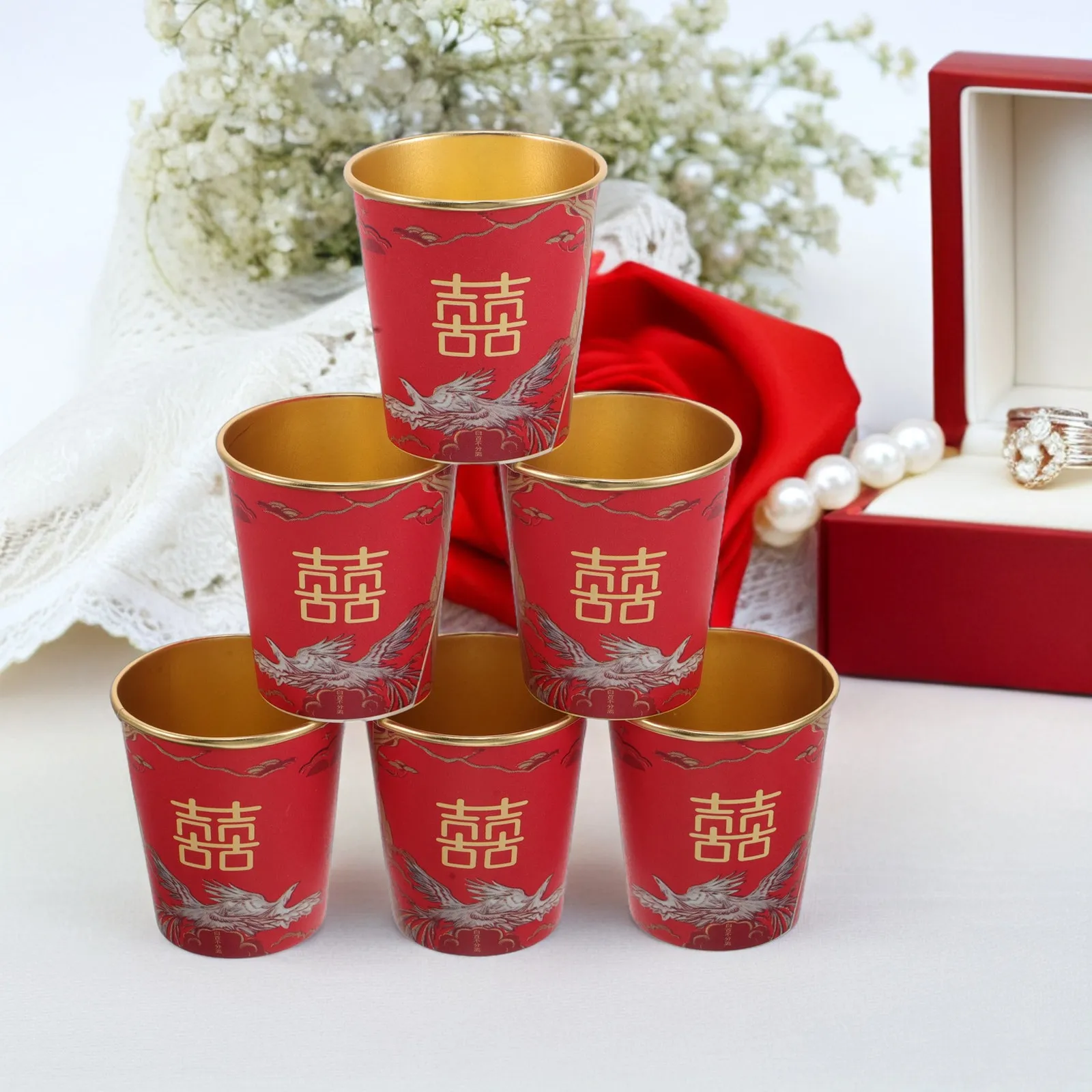 50 Pcs Banquet Single Time Cups Bridal Party Chinese Paper Tea for Wedding Reception