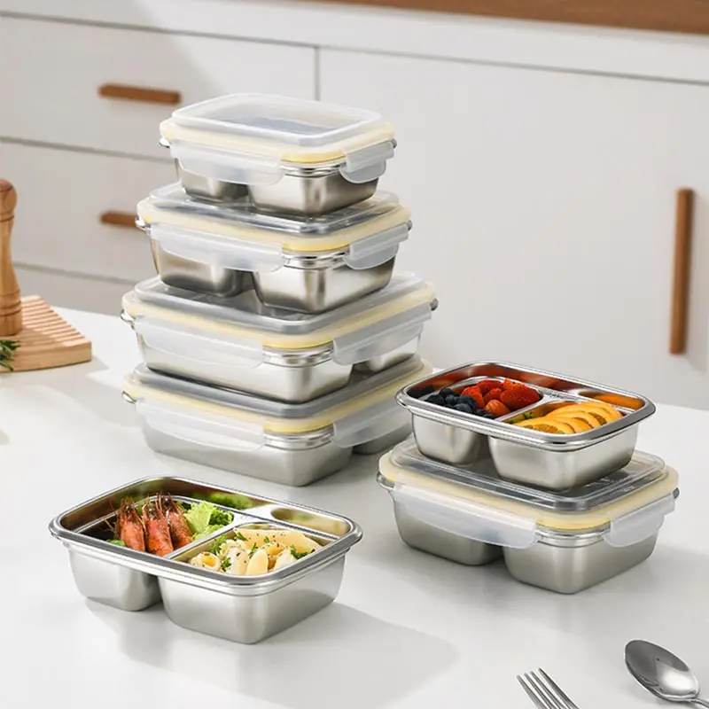 

Ящик для покупок из нержавеющей стали 304, герметичный контейнер для хранения продуктов с крышкой, коробка для обеда, бенто, коробка для еды, пикника на открытом воздухе, коробка для бенто, кемпинга