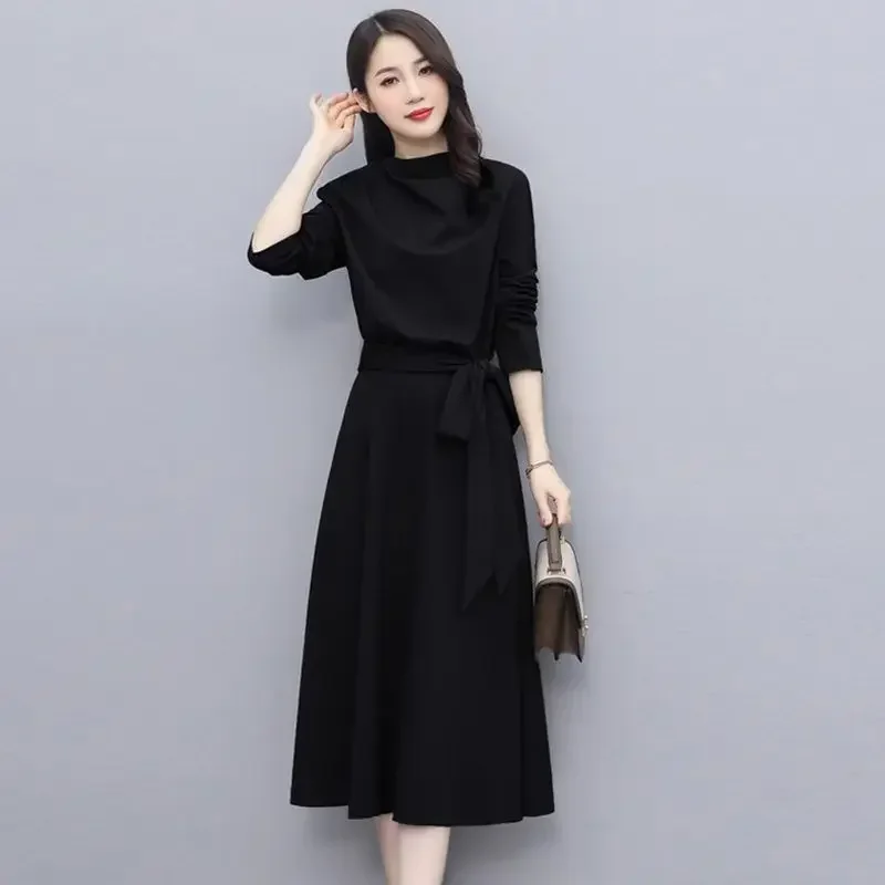 Vestidos de mangas compridas femininos elegantes vestidos midi para mulheres vestido de escritório mulher streetwear outono inverno estilo coreano novo