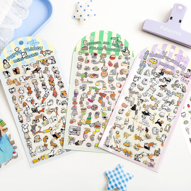 Cute Cartoon Cat Dog Smile Face Stickers for Photo Album Cellphone Deco Scrapbooking Plastic Sticker Hobby Craft Supplies