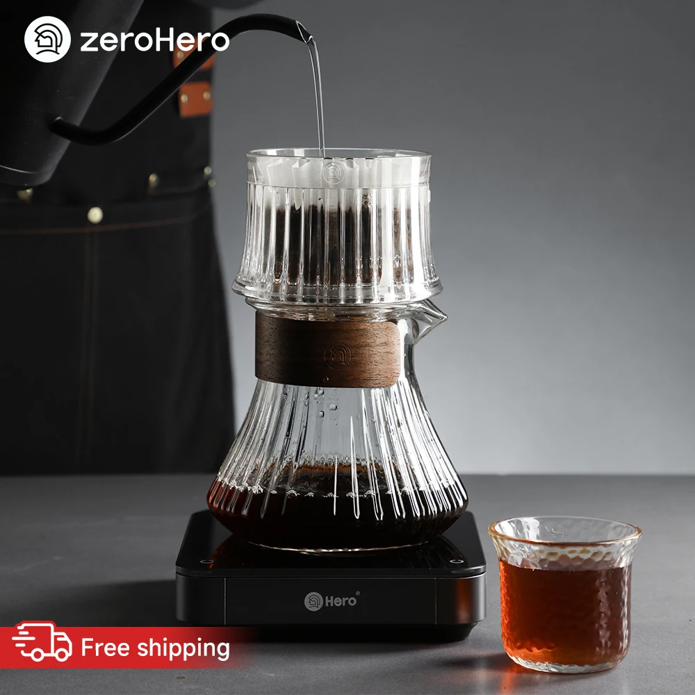 zeroHero Glass Coffee Pot with Wood Ring 600ml Heat Resistant for Home Barista Office Pour Over Brewing Accessories Kit and Pros