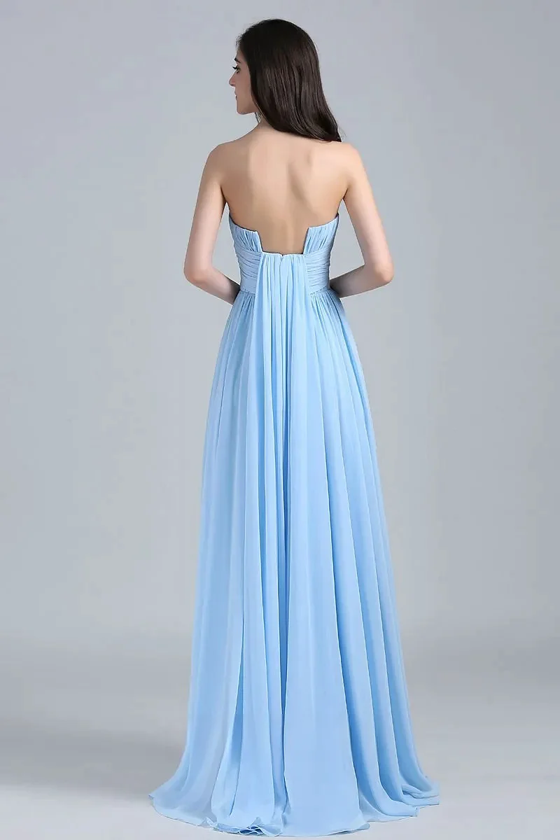 Elegant lce Blue Evening Dresses A-line Strapless Pleated Backless Formal Occasion Wedding Banquet Prom Party Celebrity Gowns