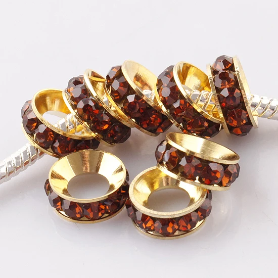 20pcs/Lot Rainbow Rhinestone Loose Spacer Beads Golden Beads For Jewelry Making DIY Necklace Bracelet Accessories