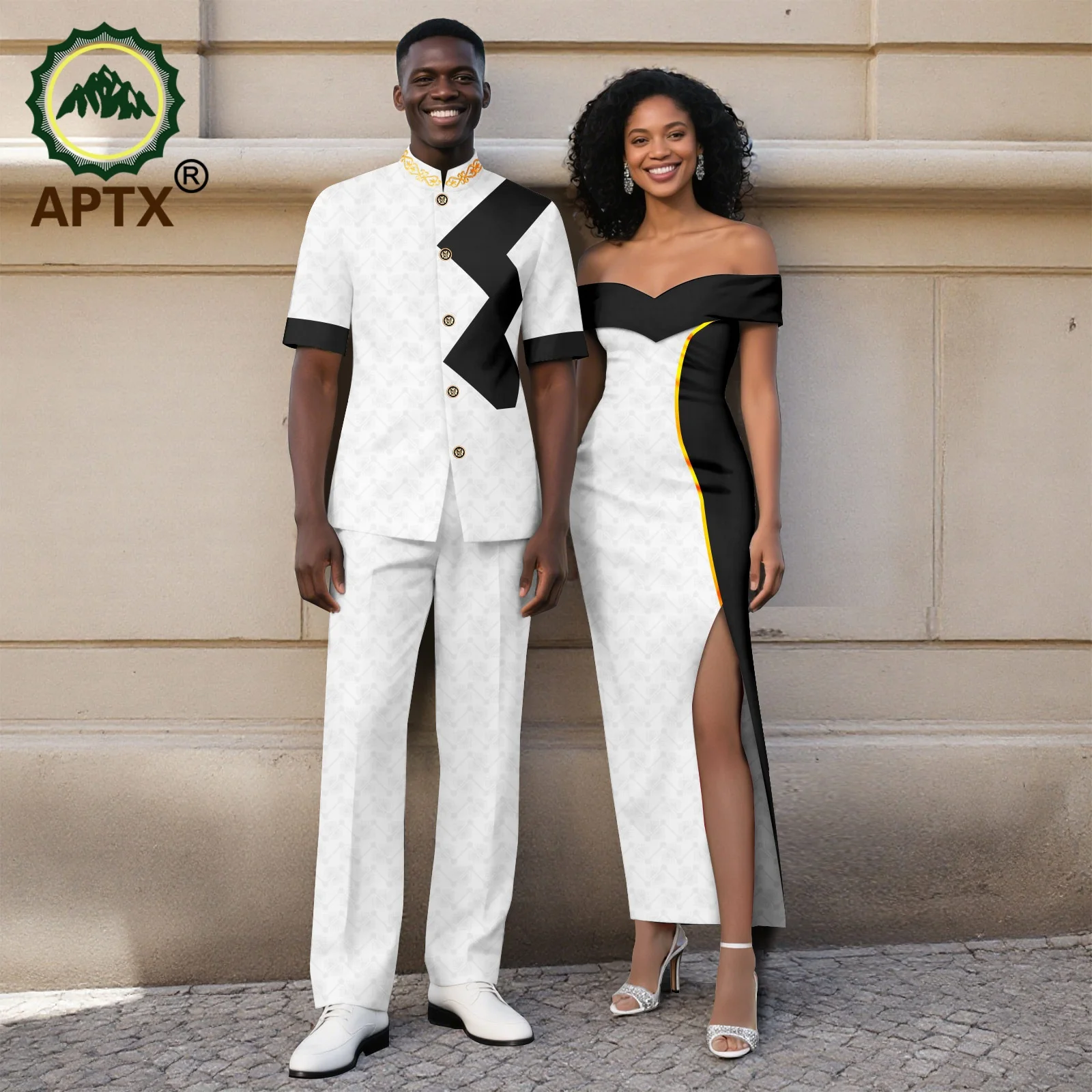 

African Clothes Couple Dress for Wedding Shirt Pants 3 Pieces New Embroidery Women‘s Dress Men's Suit private custom 25C059