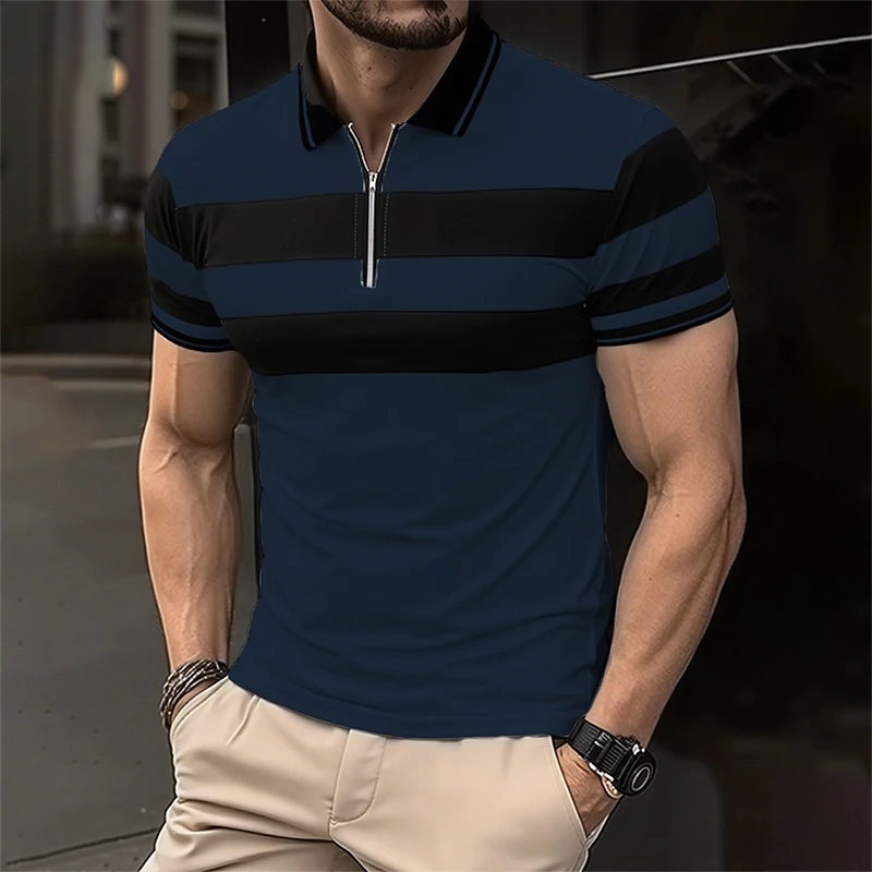 2025 männer Sommer Kurzarm Polo Casual Atmungsaktive Komfortable Spicing Polo-Shirt Mit Zipper T-Shirts Dropshipping