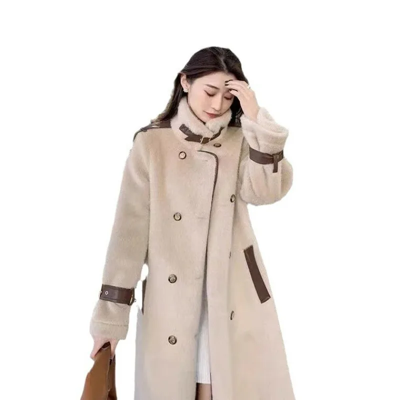 Autumn Winter Women' Mink Fur Integrated Women's Medium Long Coat Jacket Korean Version Mink Velvet Coat Exquisite Simple Casual