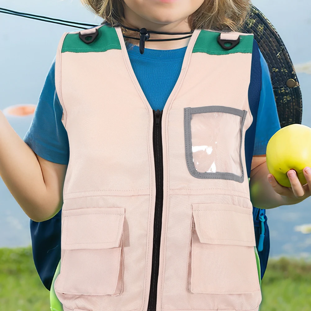 2pcs Kids Role playing Explorer Vest Outdoor Camping Children Fishing Costume Khaki Color Performance