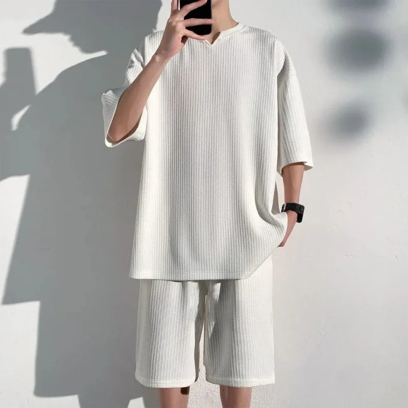

Sweatshirts T-shirts Shorts Suits for Men Nylon Tracksuit Plain Sweatsuit Two-piece Set Stretch Tee Trends Costumes Man Sets