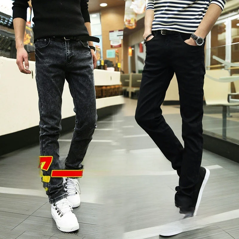 

Men's 9-Tenths Straight Leg Slim Fit Jeans Grey Spring Autumn Fashionable Brand Casual Long Pants mid Waist Zipper Fly