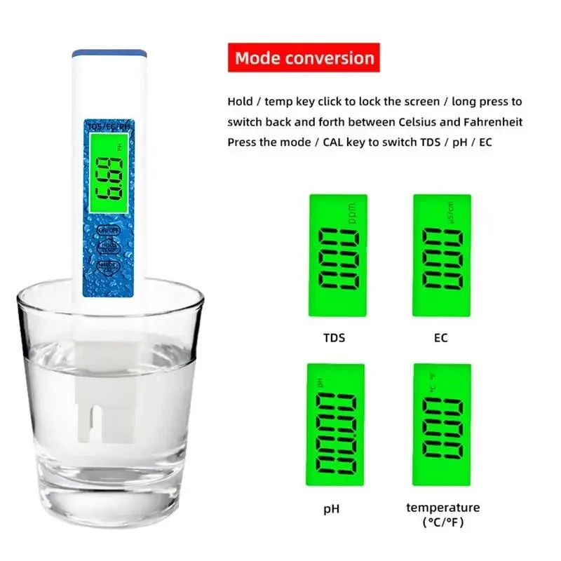 4-in-1 Digital Water PH Tester Pen - Reliable Accurate Detector for Aquarium: Measures PH, TDS, Conductivity & Temperature