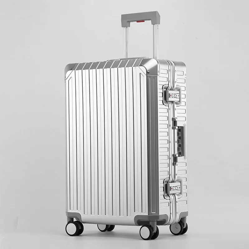 Suitcase All Aluminum Magnesium Alloy Luggage Metal Password Trolley Case 20" 24" 29" Suitcase Trip Cabin Unisex Suitcases