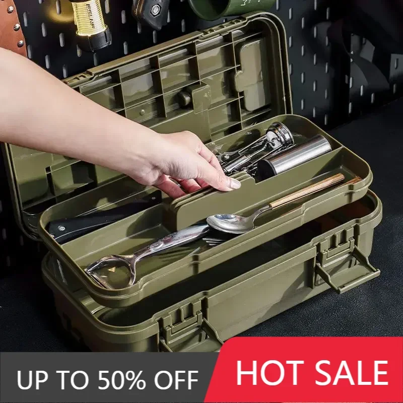 Household Flip Double-layer Tool Organizer Box Multifunctional Camping Hardware Tools Storage Boxes Multiple Stacks Tool Case