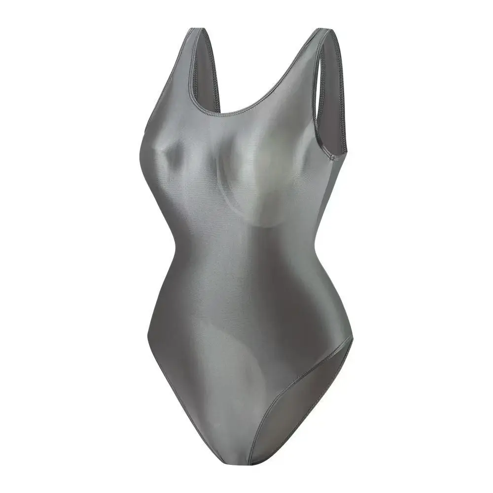 Dark gray satin u-neck