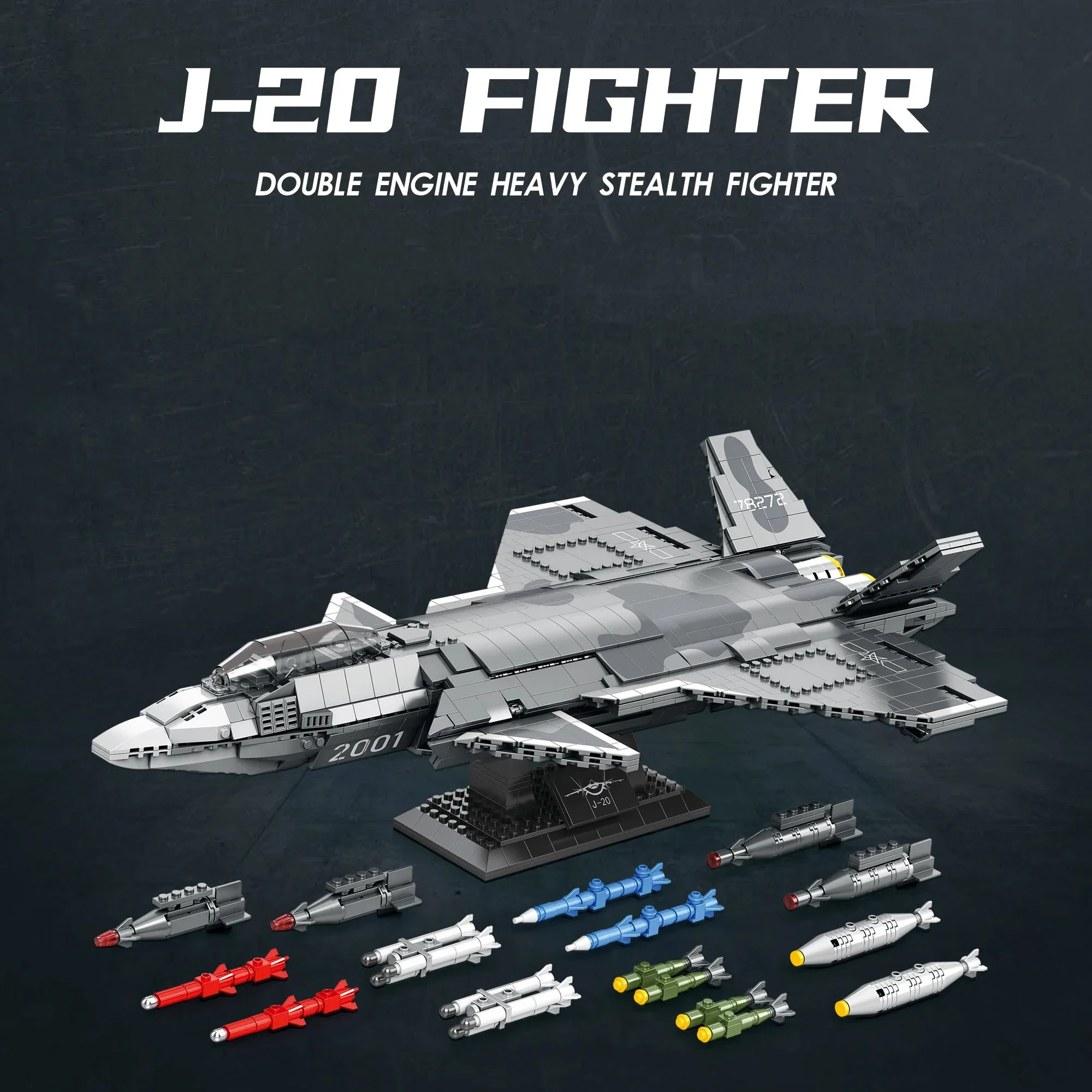 1911 pçs J-20 stealth lutador modelo blocos de construção força aérea combate aeronaves tijolos desktop exibição crianças brinquedos presente do feriado