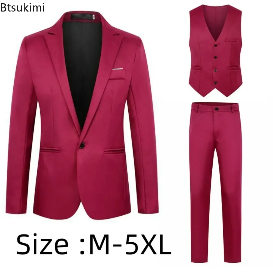 2025 Men's Blazers Suit Sets Wedding Office 3PCS Blazer+Vest+Pants Suits Slim Fit Single Buckle Business Club Party Sets for Men