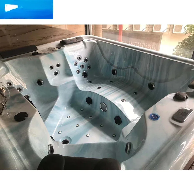 Bañera de hidromasaje para fiesta al aire libre, Spa de gran tamaño, color gris y azul