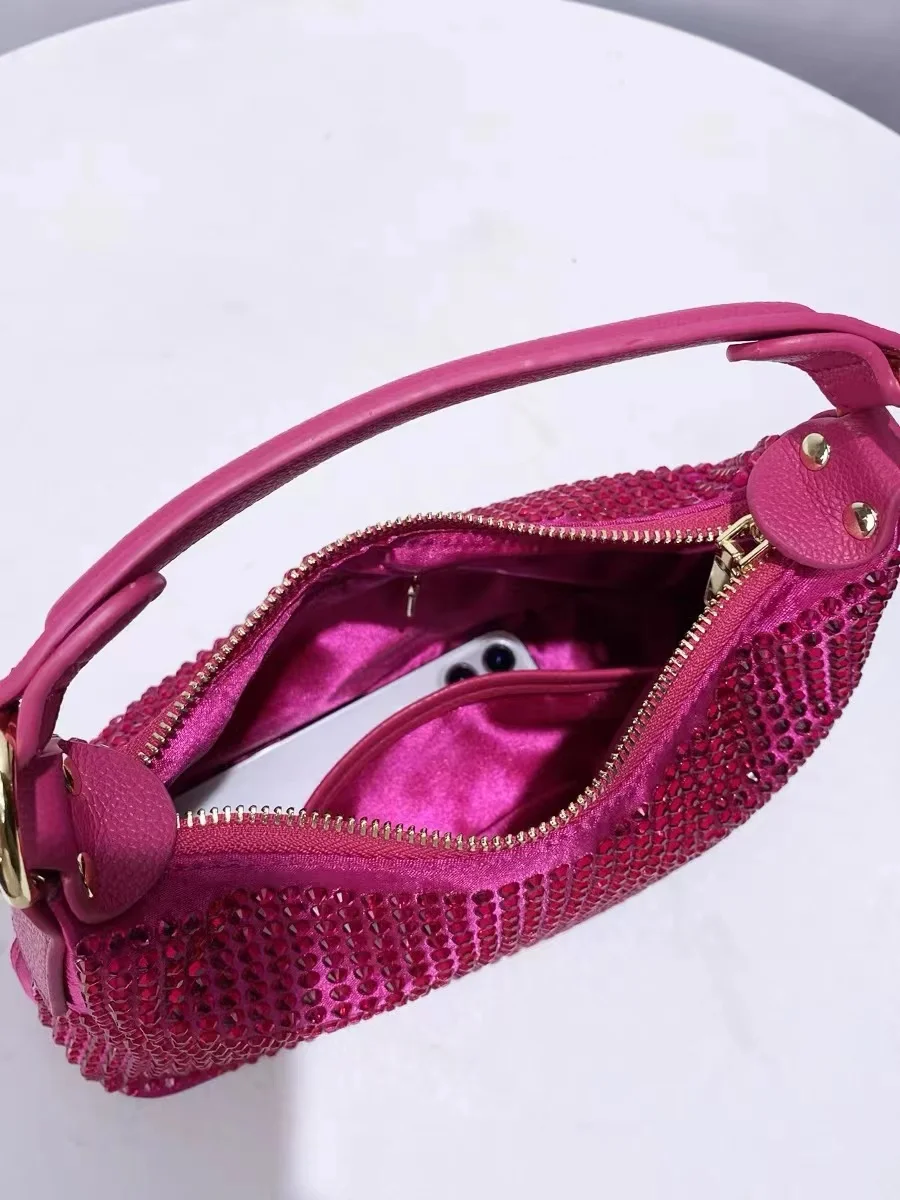 Luxury Satin Hobo Bag Women Fashion Handbag Glitter Shiny Diamonds Evening Bag Wedding Party Clutch Purse Shoulder Crossbody Bag