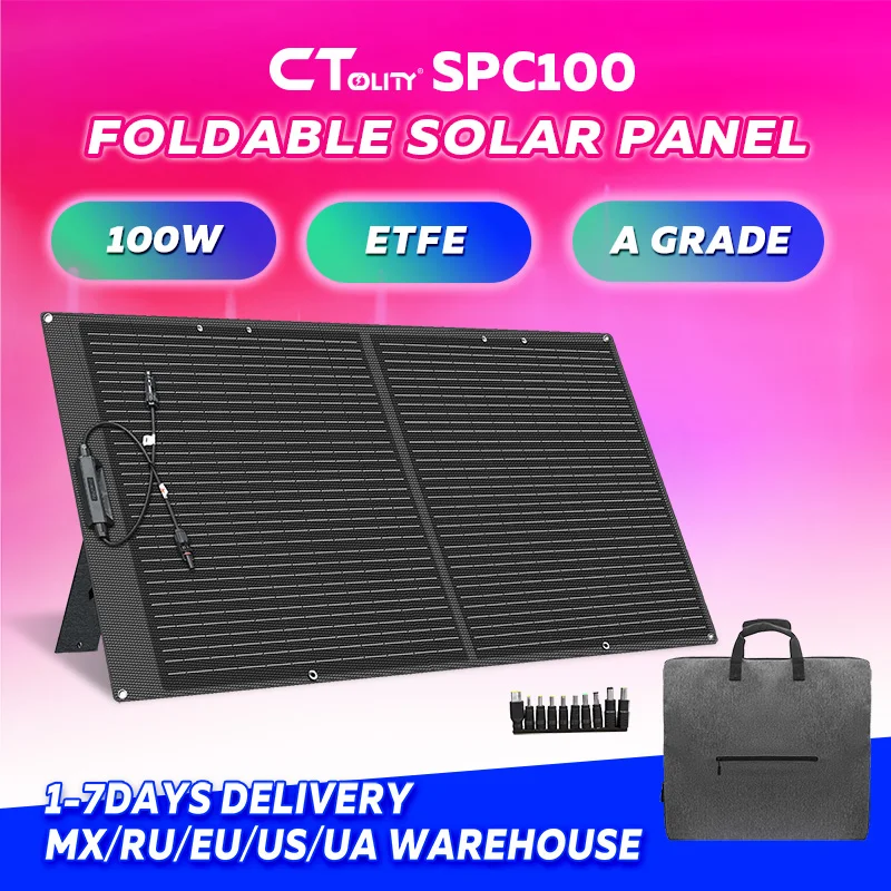 

CTOLITY SPC100 Портативная солнечная панель 100 Вт Складное солнечное зарядное устройство 20,5 В Эффективность 23% ETFE IP68 Водонепроницаемый для электростанции Camp