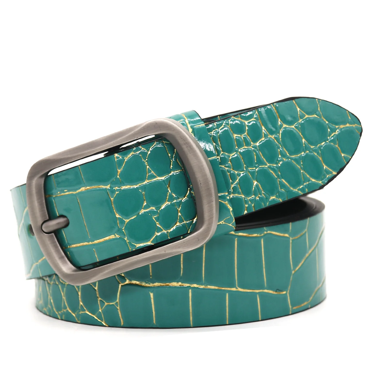Classic Crocodile Pattern Fashion Belt Retro Casual Business Men's and Women's Universal Accessories Alloy Buckle Belt