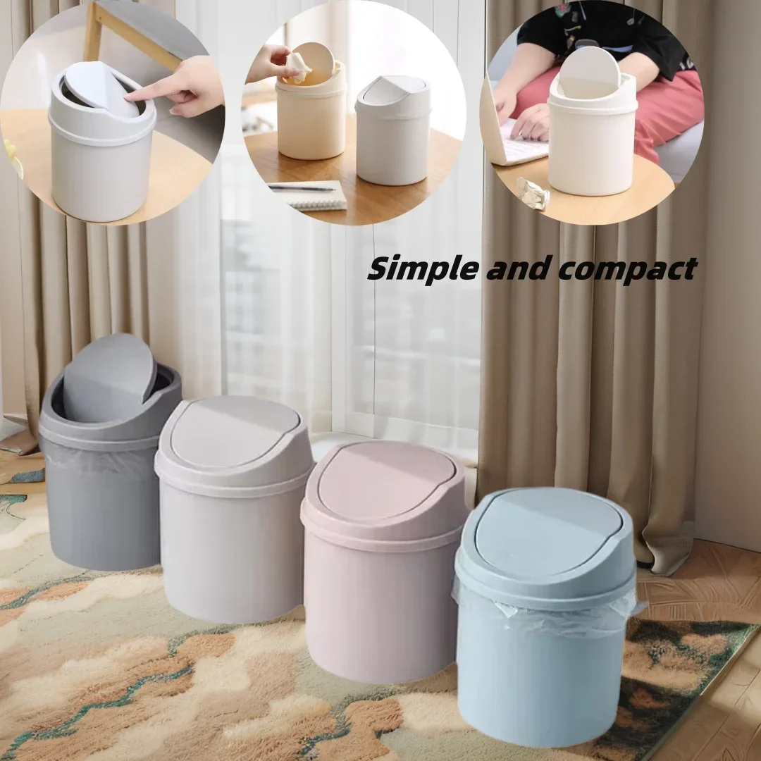 New Mini Desktop Bin Small Trash Can Tube with Cover Bedroom Trash Can Garbage Can Clean Workspace Storage Box Home Desk