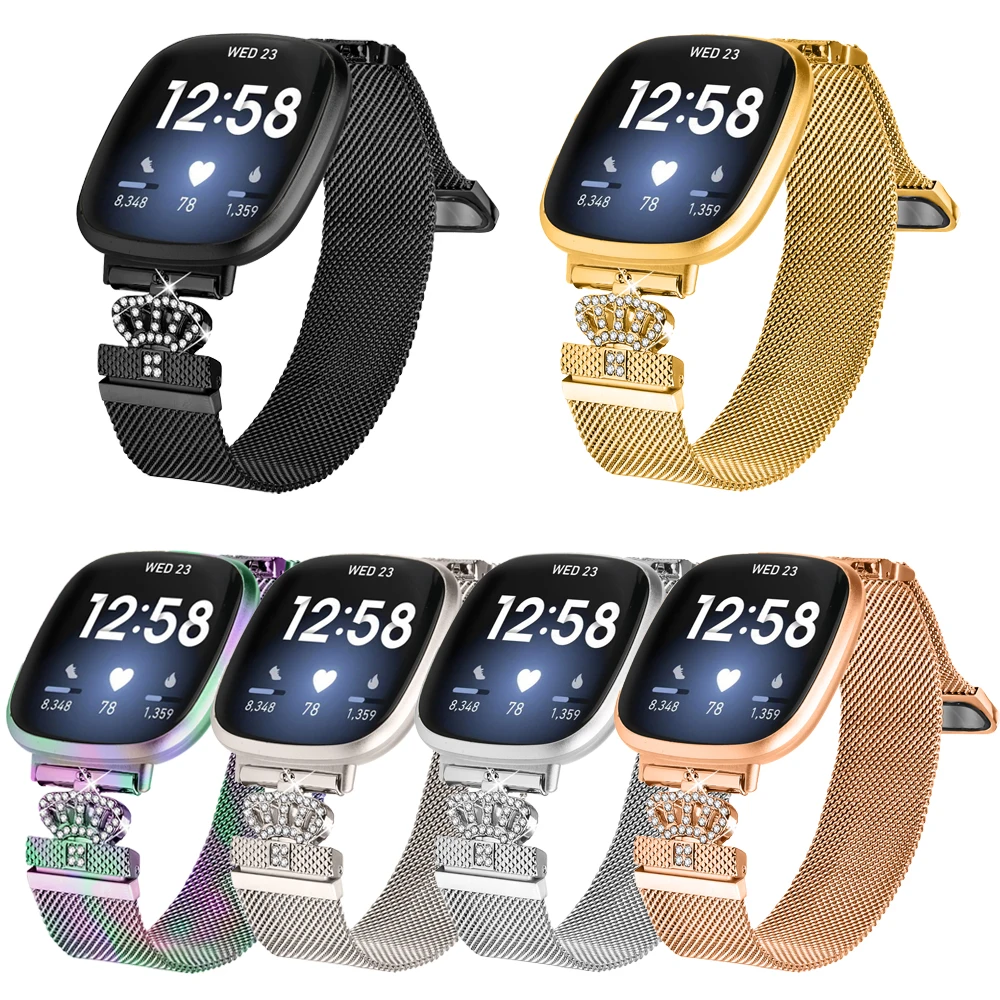 Milanese Loop Strap For Fitbit Versa 4 Sense 2 Stainless Steel Magnetic Metal Watchband Bracelet For Fitbit Versa 3 Replacement