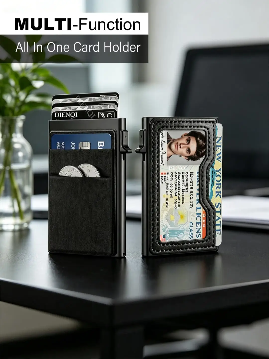 Geldbeutel Kartenetui Geldklammer Schlanker Minimalistischer Pop-Up-Kartenhalter RFID-Smart-Wallets ID-Fenster Mini-Taschen Luxus-Geldbörse Herren – Detail 1