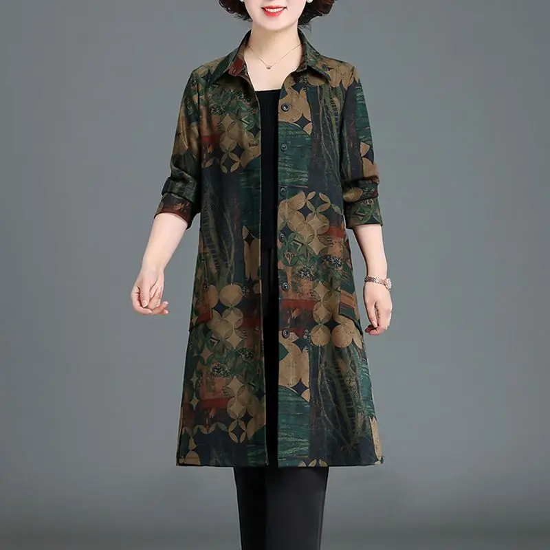 

Spring and Autumn Windbreaker Printed Ethnic Style Elderly Chinese Style Loose Straight Tube Long Sleeve Top