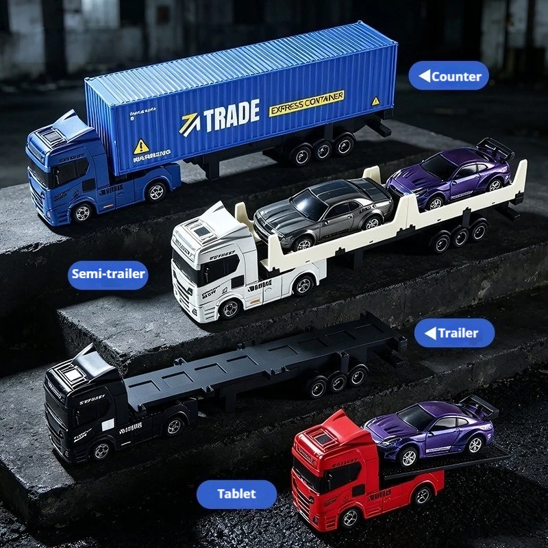 New 1/64 Full-Size Container Truck Full Scale Rc Drift Car Diy Model Container Trailer Remote Control Car Boys' Toy Car