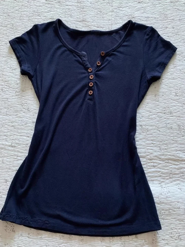 

Slim Fit Blue T-irt Women's Summer Top Vintage Sle ort Sve Printed Cotton Casual Faionable Ele New Arrival