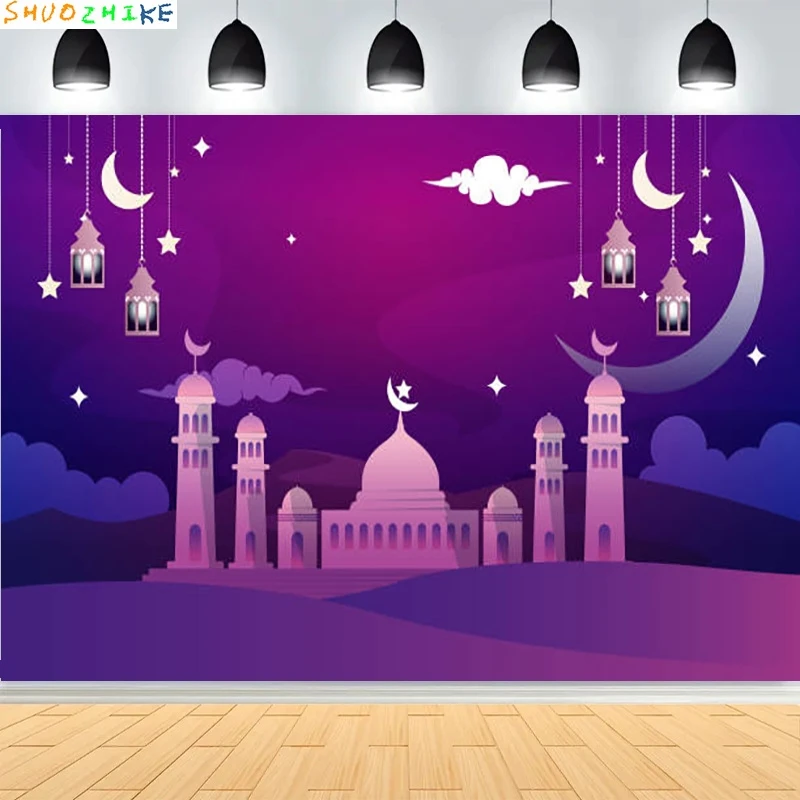 رمضان عيد كريم مبارك السنة الإسلامية الجديدة القمر الفوانيس خلفية قصر عربي الشموع مسجد خلفيات للتصوير الفوتوغرافي EI-03 #5