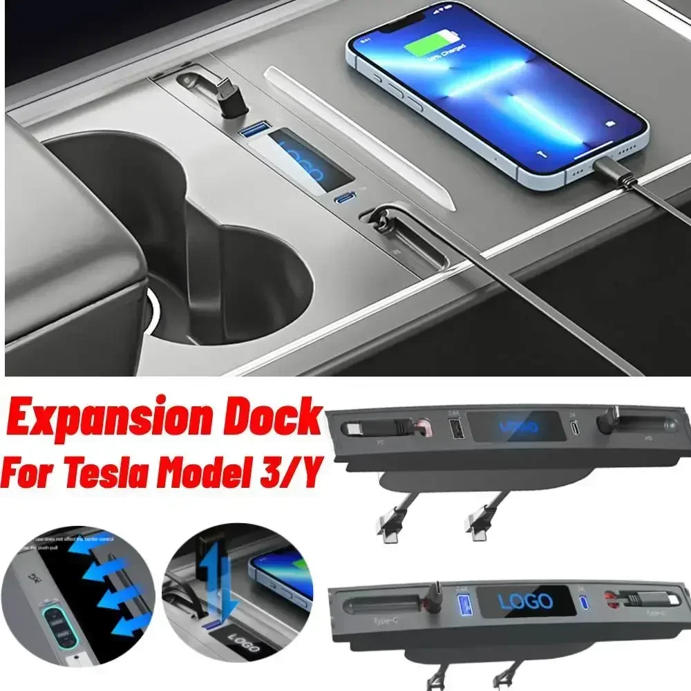 

Type-C Car Dock for Tesla - 27W PD USB Hub with Fireproof Cable & Overload Protection (80cm Length, Slim Design)