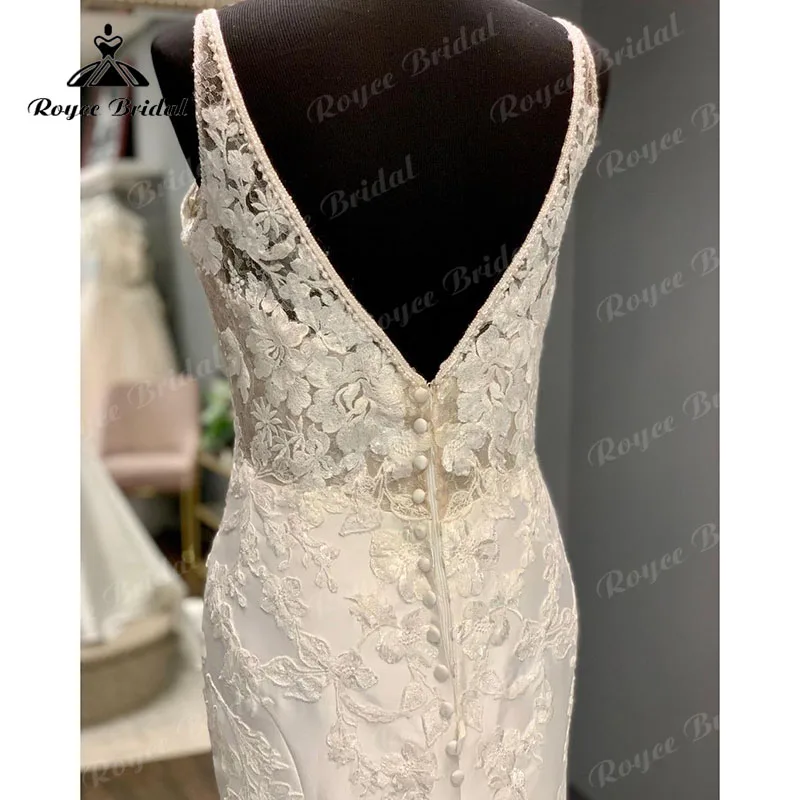 Boho V-hals Backless Kant Applicaties Spaghettibandjes Mermaid/Trompet Trouwjurk 2023 Vintage Gewaad Civiele Vrouwen Beach Bridal