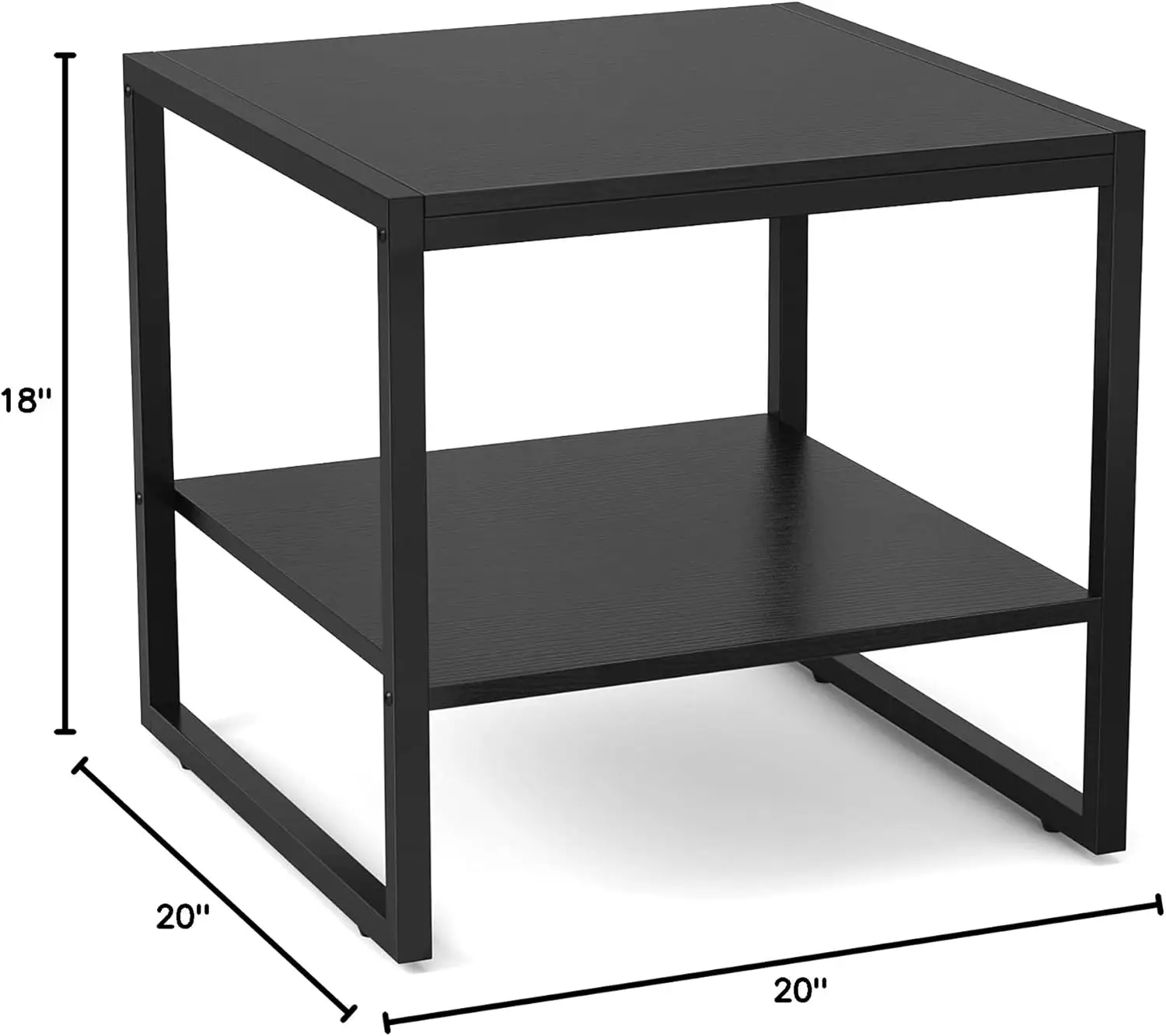 Mesa lateral quadrada moderna, suporte noturno com prateleira de armazenamento de 2 camadas, sala de estar pequena mesa de café, madeira, 20"