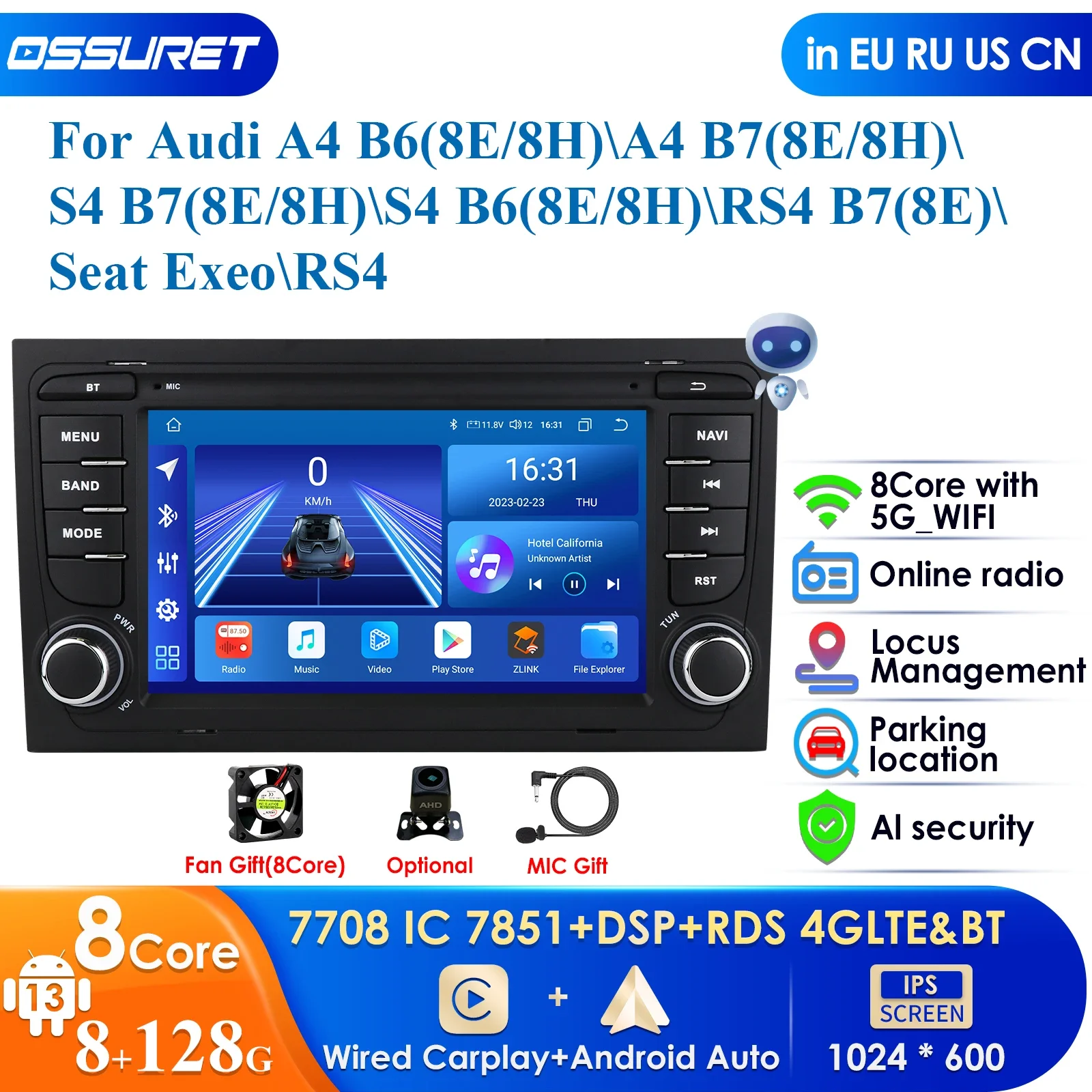 

Carplay 4G 7862 Screen 2din Android Autoradio for Audi A4 B6 B7 S4 RS4 Seat Exeo Car Radio Multimedia Video Player GPS Stereo BT