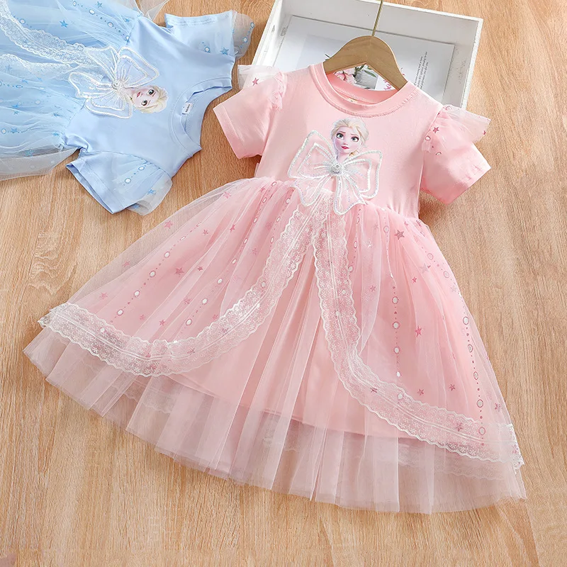 Short Sleeved Fluffy Gauze Skirt Children Clothes Girl Children's Clothing Girl Kid's Dress Dresses Mother Kids