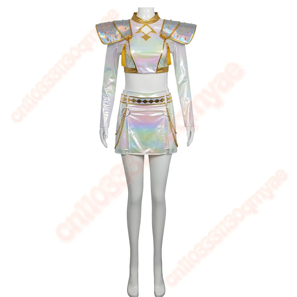 شيطان الصيادين الذهبي زي تأثيري البوب رومي زوي ميرا الذهبي زي الباروكات للنساء الزي الأبيض مجموعة هالوين الاطفال K POP مجموعة