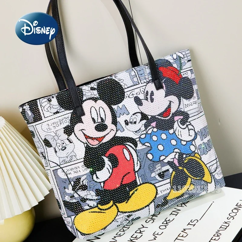 Disney Mickey New Women\'s Diamond Shoulder Bag Fashion Women\'s Handbag Luxury Brand Cartoon Cute Women\'s Bag Large Capacity