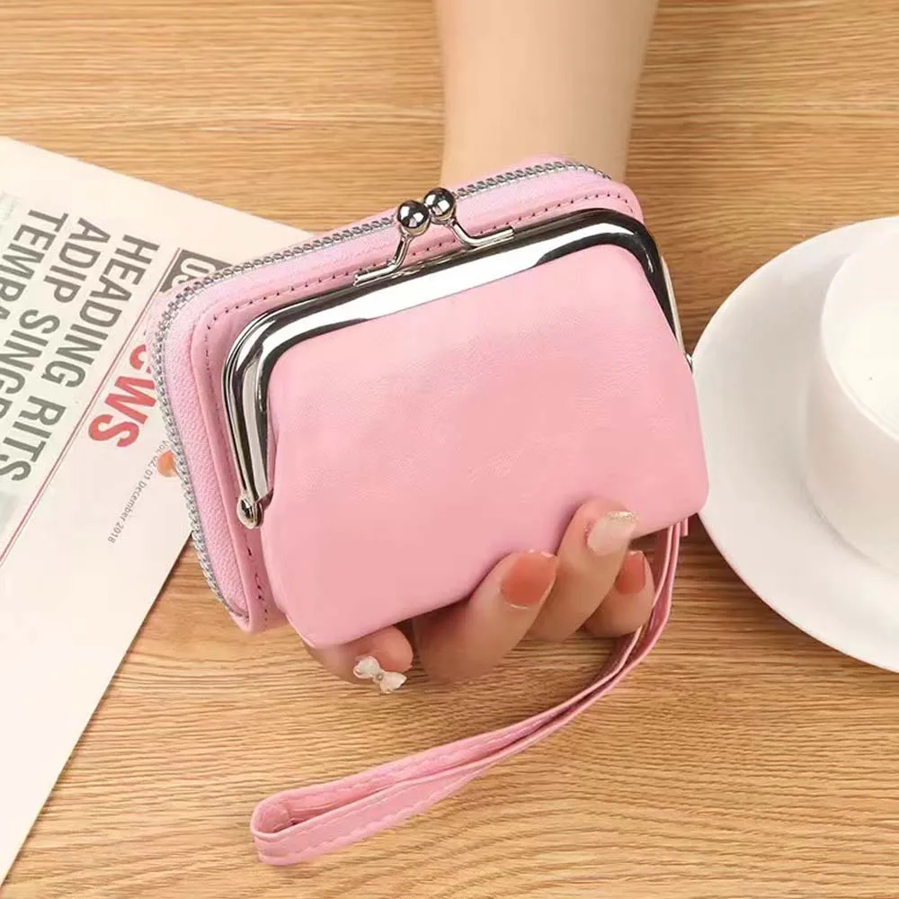 

Pouch RFID Organ Wallet Wrist Rope PU Leather Vintage Women Purse Solid Color Handbag Multi-card Holders Student