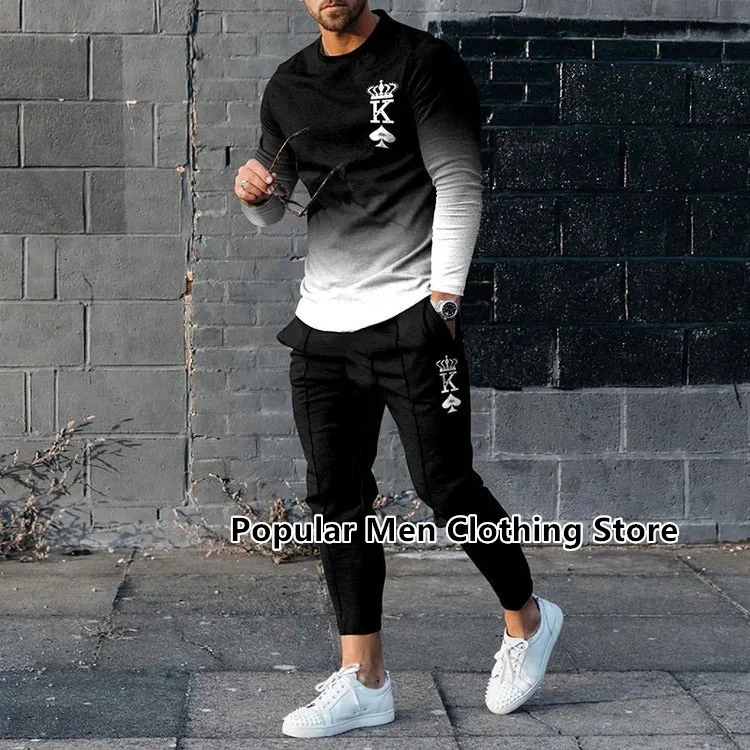 Men's Tracksuits Long-sleeve T-shirt Set Jogger Sportswear Casual Suit Streetwear Spring Men Outfits 2 Piece Set Men Clothing