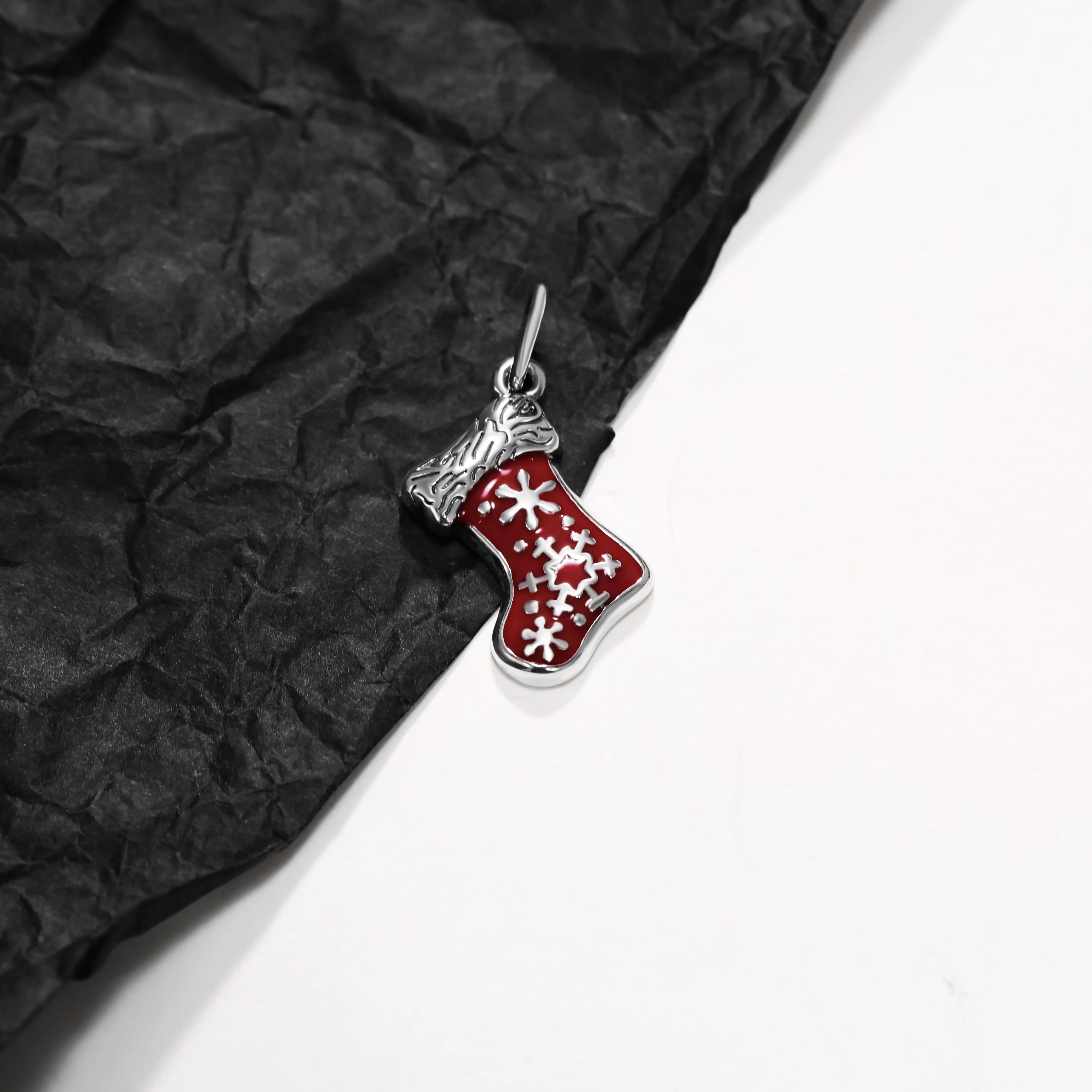 

DJ045R genuine 925 sterling silver exquisite fashion DIY silver jewelry enamel Christmas stocking pendant