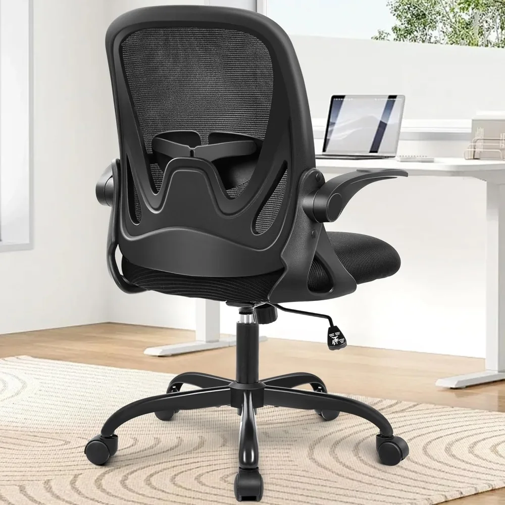 Ergonomic Swivel Mesh Computer Chair with Adjustable Lumbar Support and Flip-Up Armrests