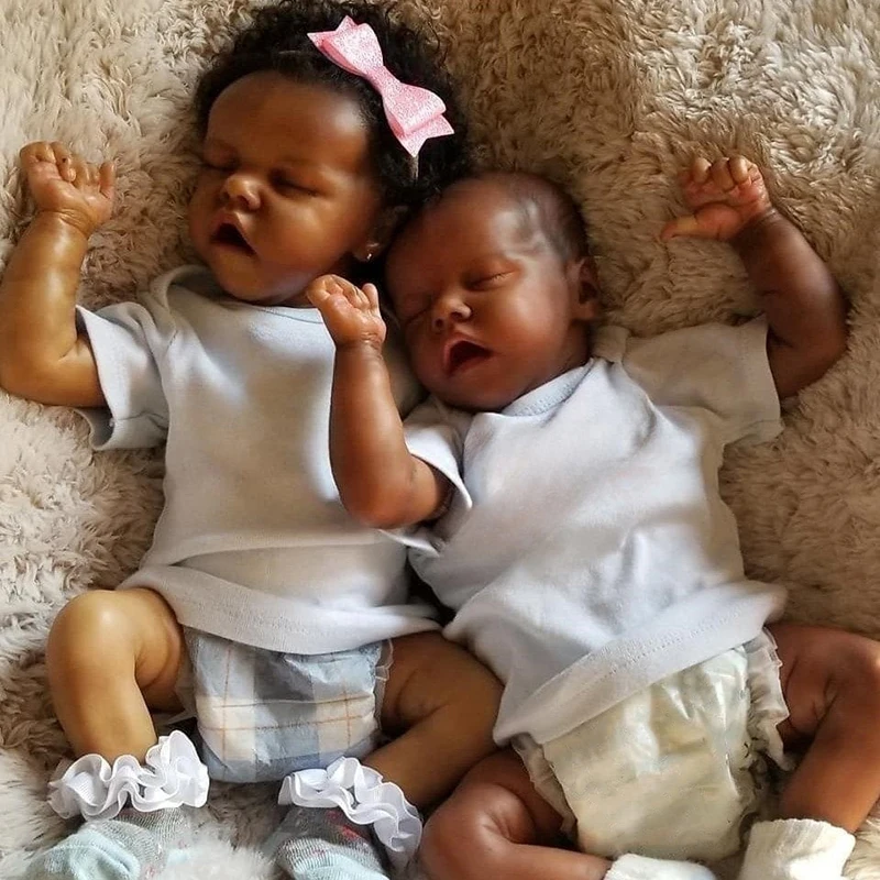 43CM African American Reborn Baby Doll Twin A Finished Newborn Black Girl Premature Baby Collectible Art Doll Best Gift For Kids