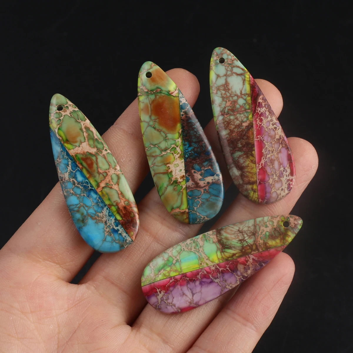 2pcs Vintage Natural Stone Pendants Long Water Drop Imperial Jasper for Jewelry Making Earring Necklace Accessories