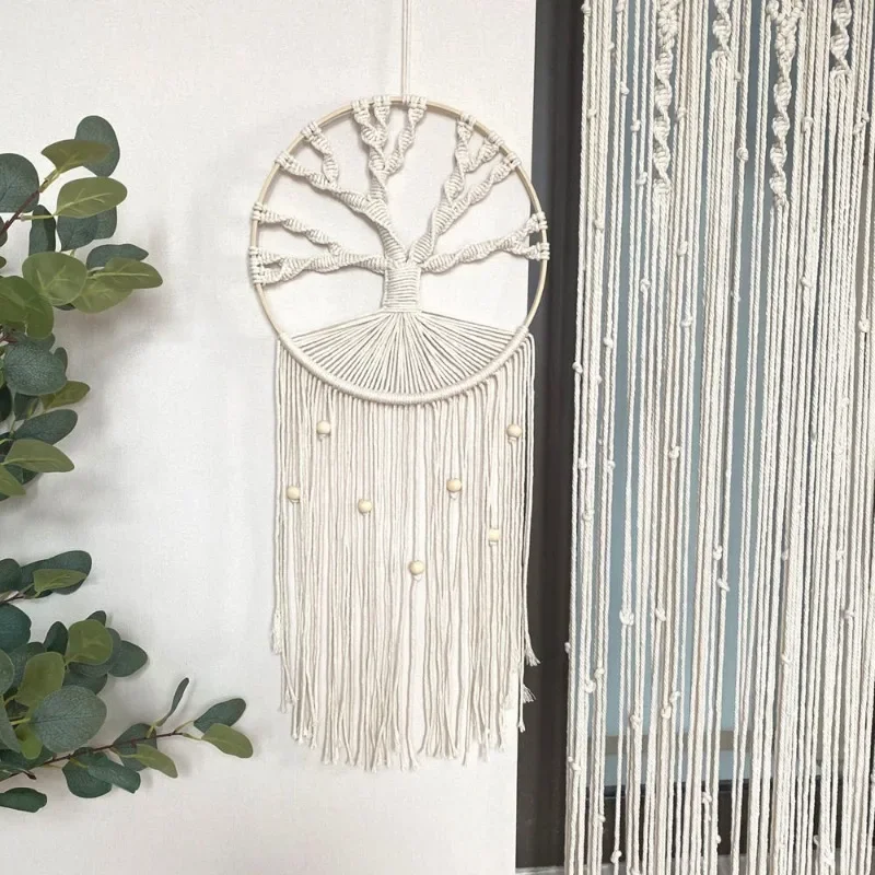 Hand Woven Cotton Rope Tapestry Nordic Style Minimalist Tail Tassel Ornament Home Living Room Entrance Hall Metope Decoration