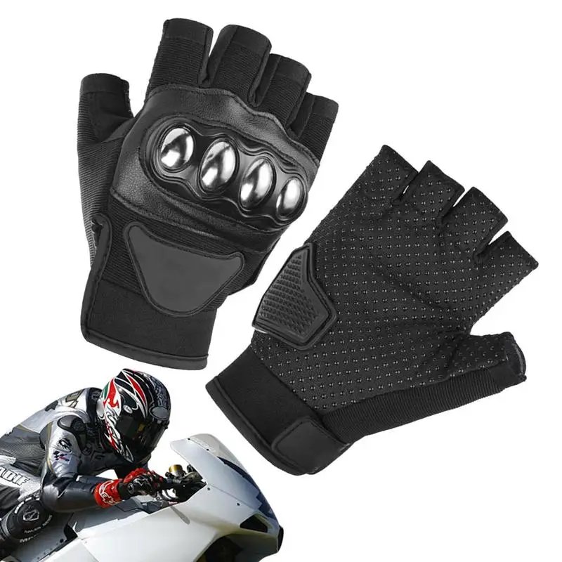 Fingerless Motorcycle Gloves Anti Slip Half Finger Cycling Gloves Anti-Fall Fingerless Biker Gloves for Cycling Workout Training