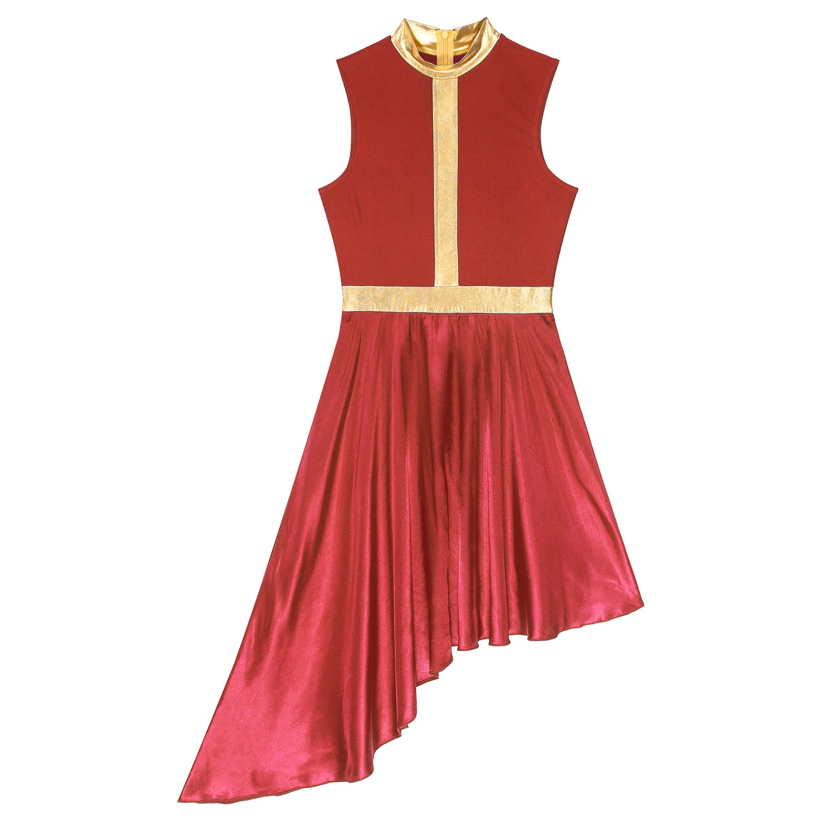 Liturgische danssets voor dames Mouwloze jurk met asymmetrische zoom Onzichtbare danskleding met losse metallic patchworkbroek