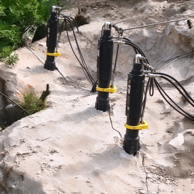 Hydraulic Stone Splitters in Quarry Mining for Cutting Granite and Marble Blocks Hard Rock Splitting and Site Demolition